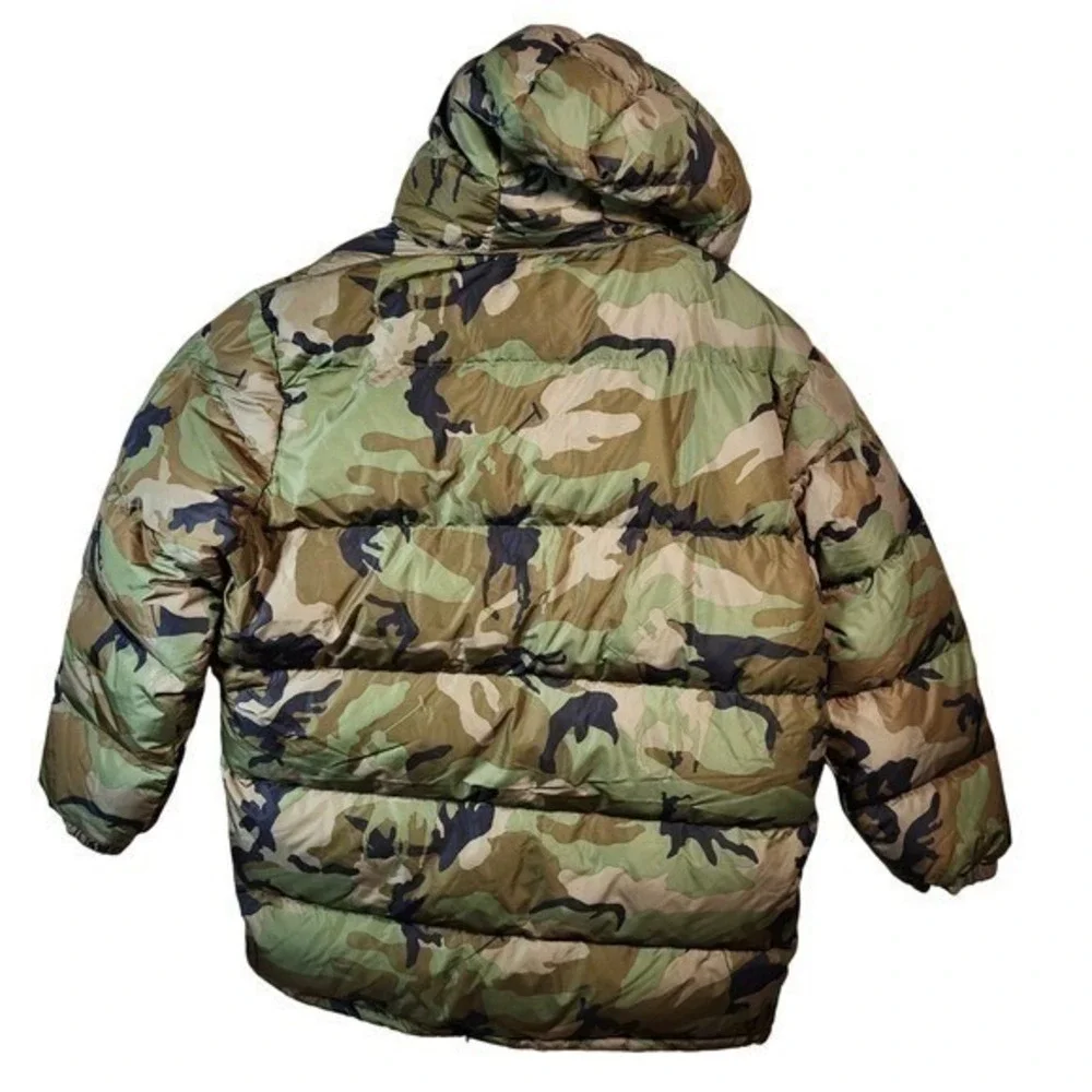 Polo Ralph Lauren Camo Boulder Down Puffer Jacket Men L Leather Trim Hooded NWOT